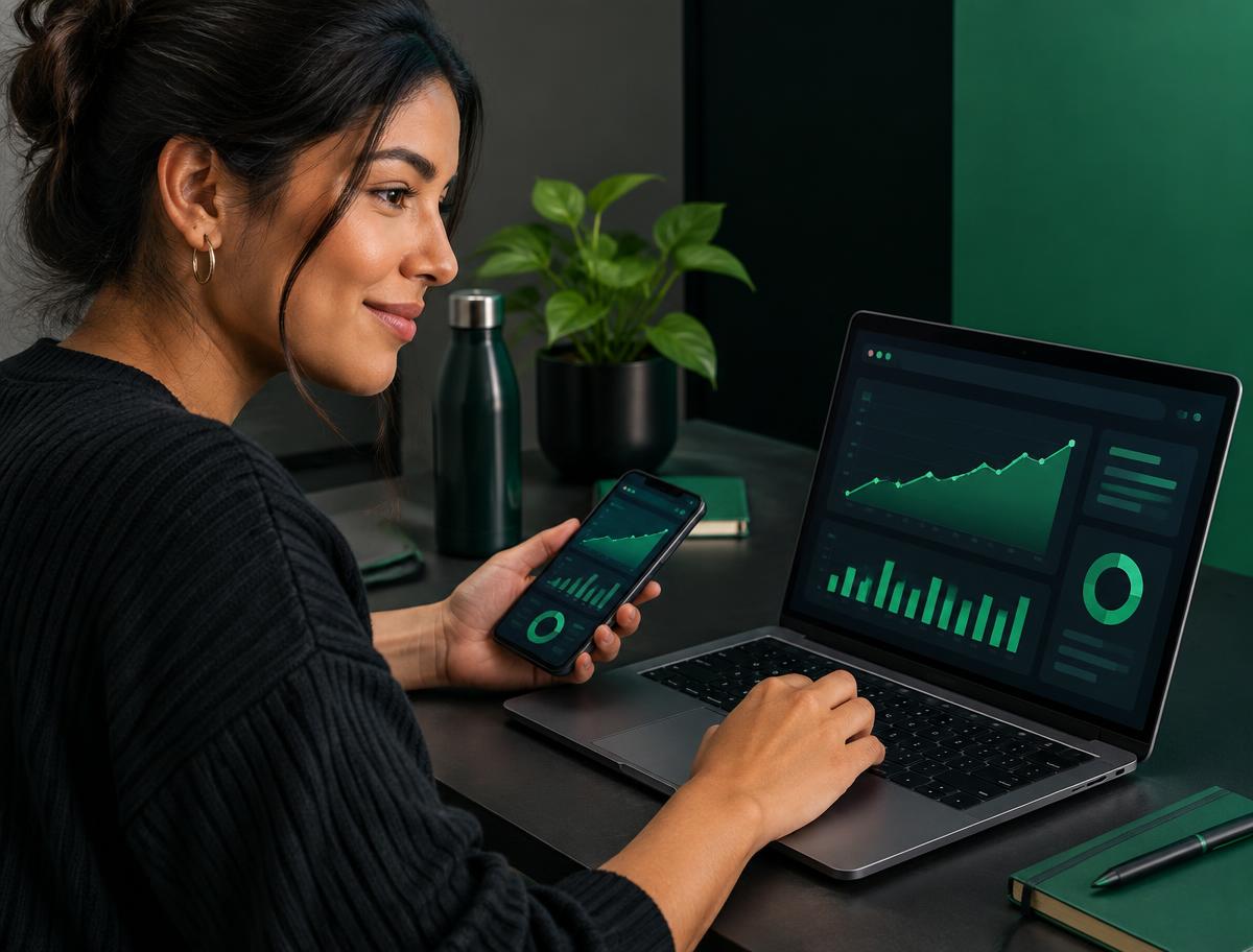 Aluna aplicando estratégias de vendas pelo computador e celular